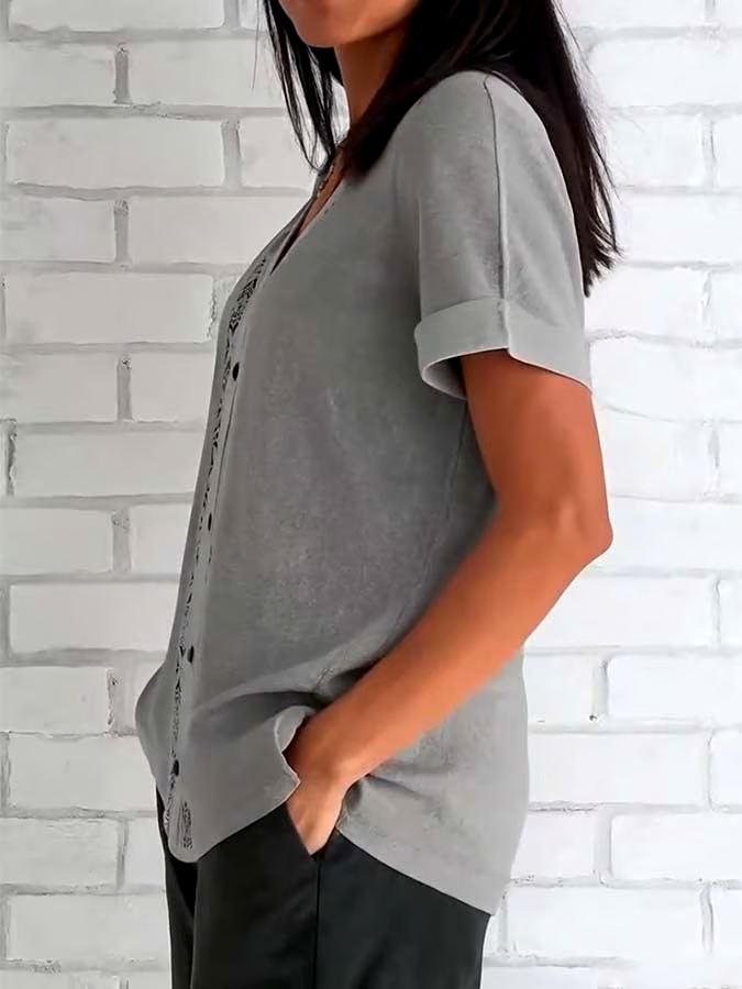 Women'S Casual Featured Patchwork Top Shirt Women'S Casual Featured Patchwork Top Shirt