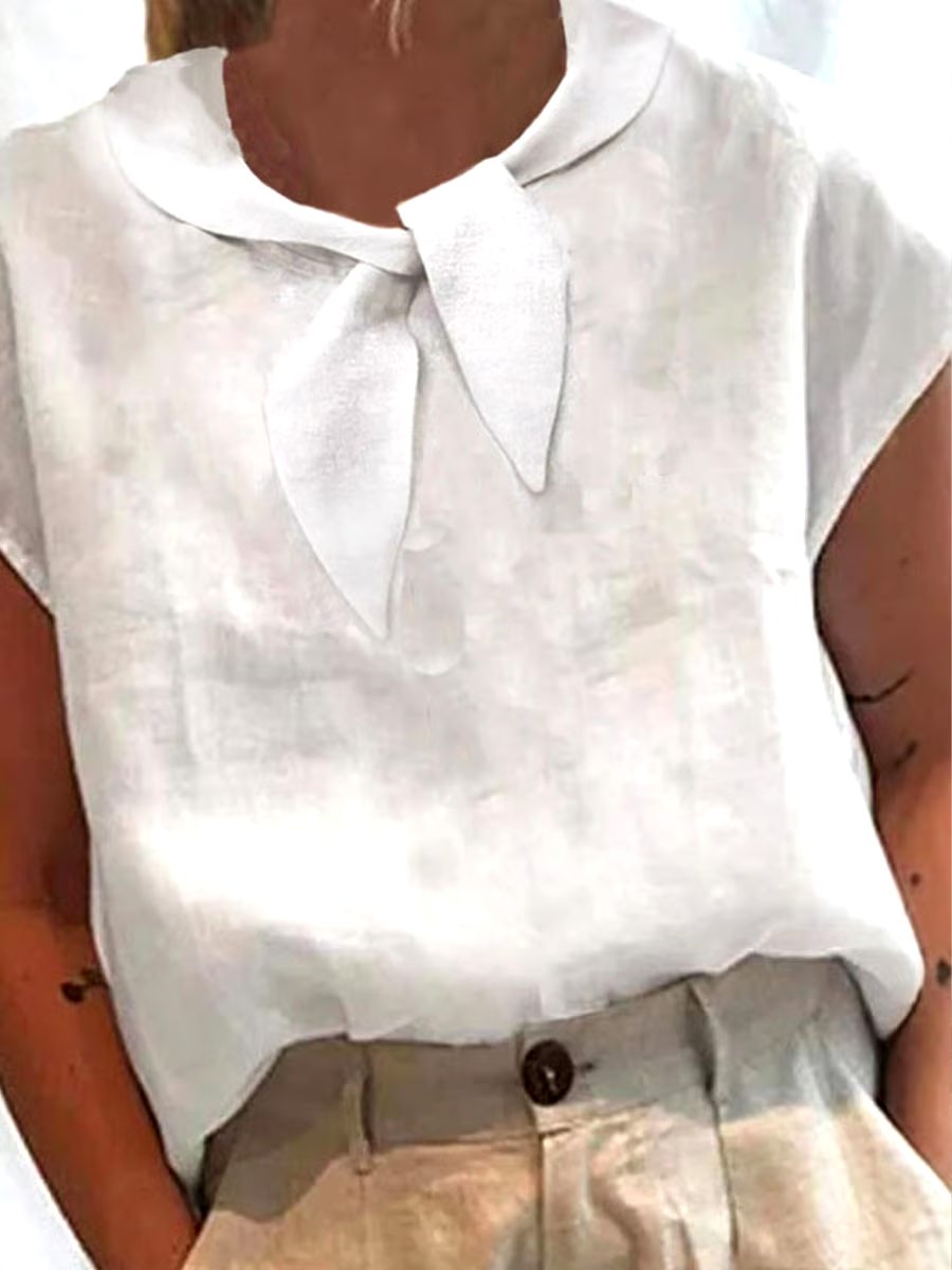Women'S Casual Solid Color Short-Sleeved Cotton And Linen Top Women'S Casual Solid Color Short-Sleeved Cotton And Linen Top