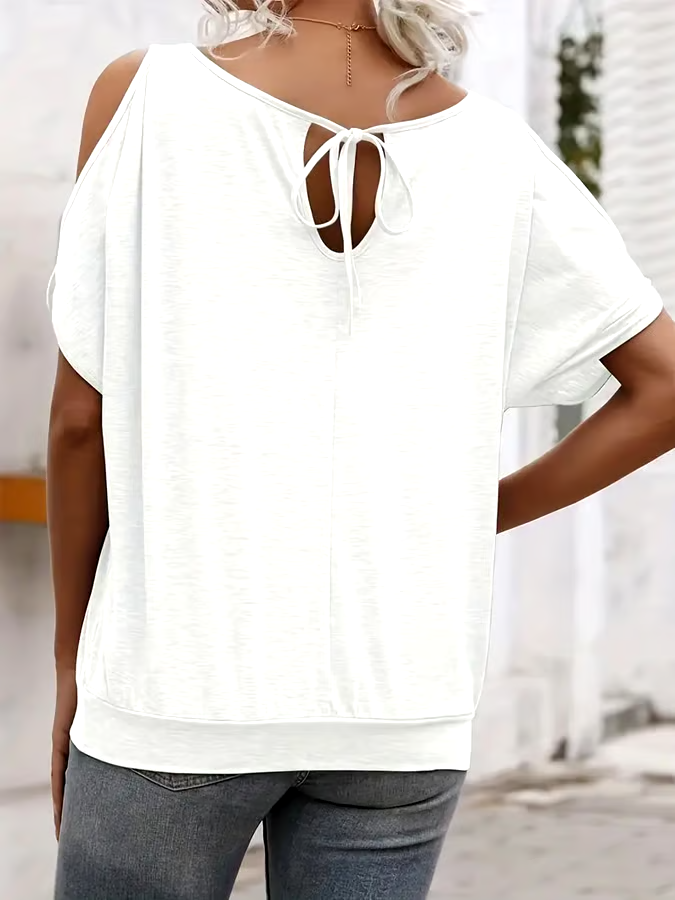 Women's Casual Solid Color Off Shoulder Round Neck T-Shirt