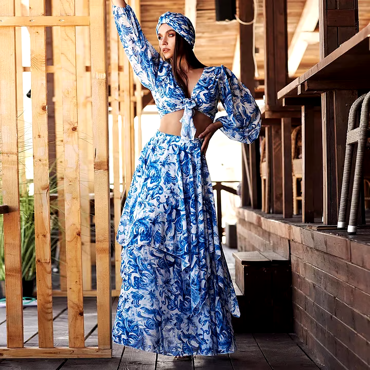 Floral Print Long Sleeves Tow Piece Swimsuit Set