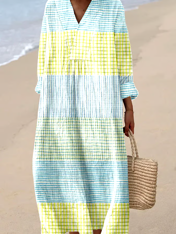Women's Casual Plaid Loose Long Sleeve Dress Women's Casual Plaid Loose Long Sleeve Dress