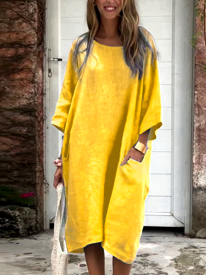 Women'S Casual Solid Color Loose Cotton And Linen Dress Women'S Casual Solid Color Loose Cotton And Linen Dress