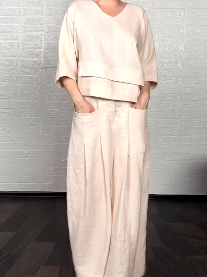 Women'S Casual Solid Color Irregular Cotton And Linen Suit Women'S Casual Solid Color Irregular Cotton And Linen Suit