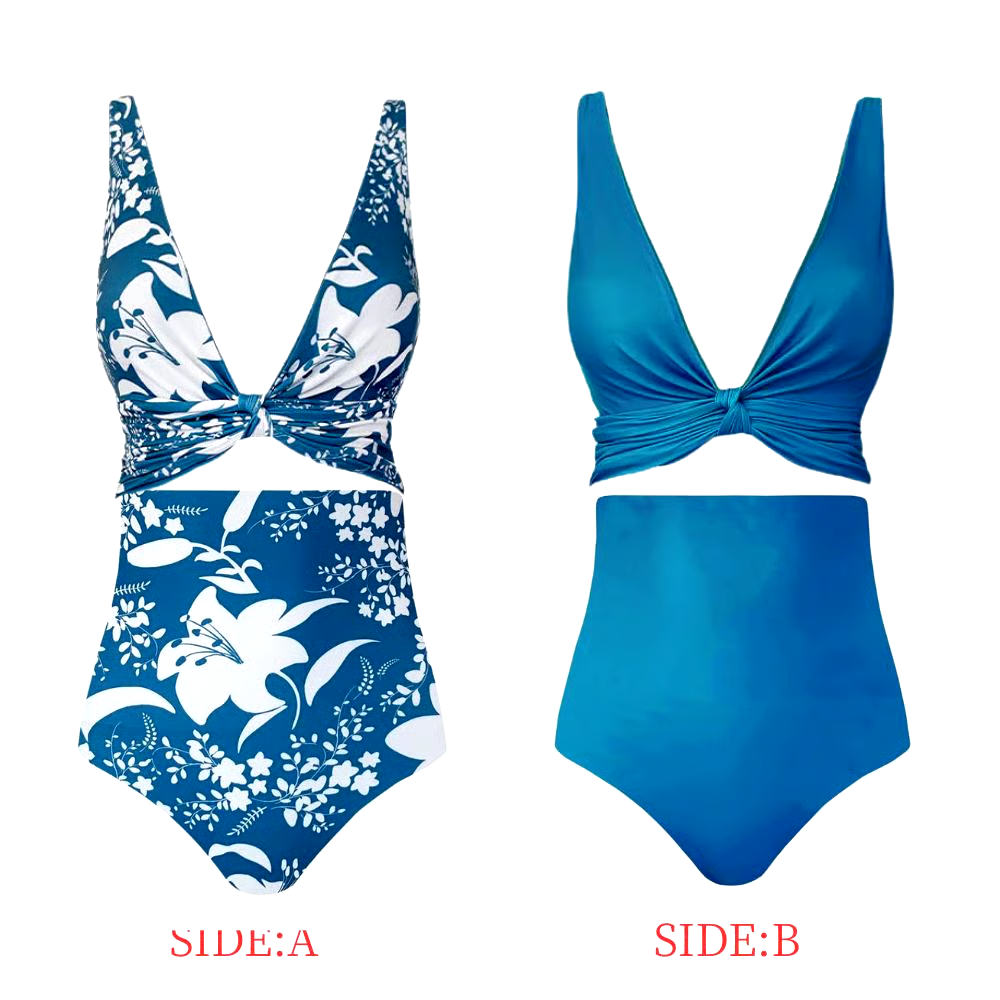 Blue Reversible Multi Wear Bikini And Sarong Swimsuit Set Blue Reversible Multi Wear Bikini And Sarong Swimsuit Set